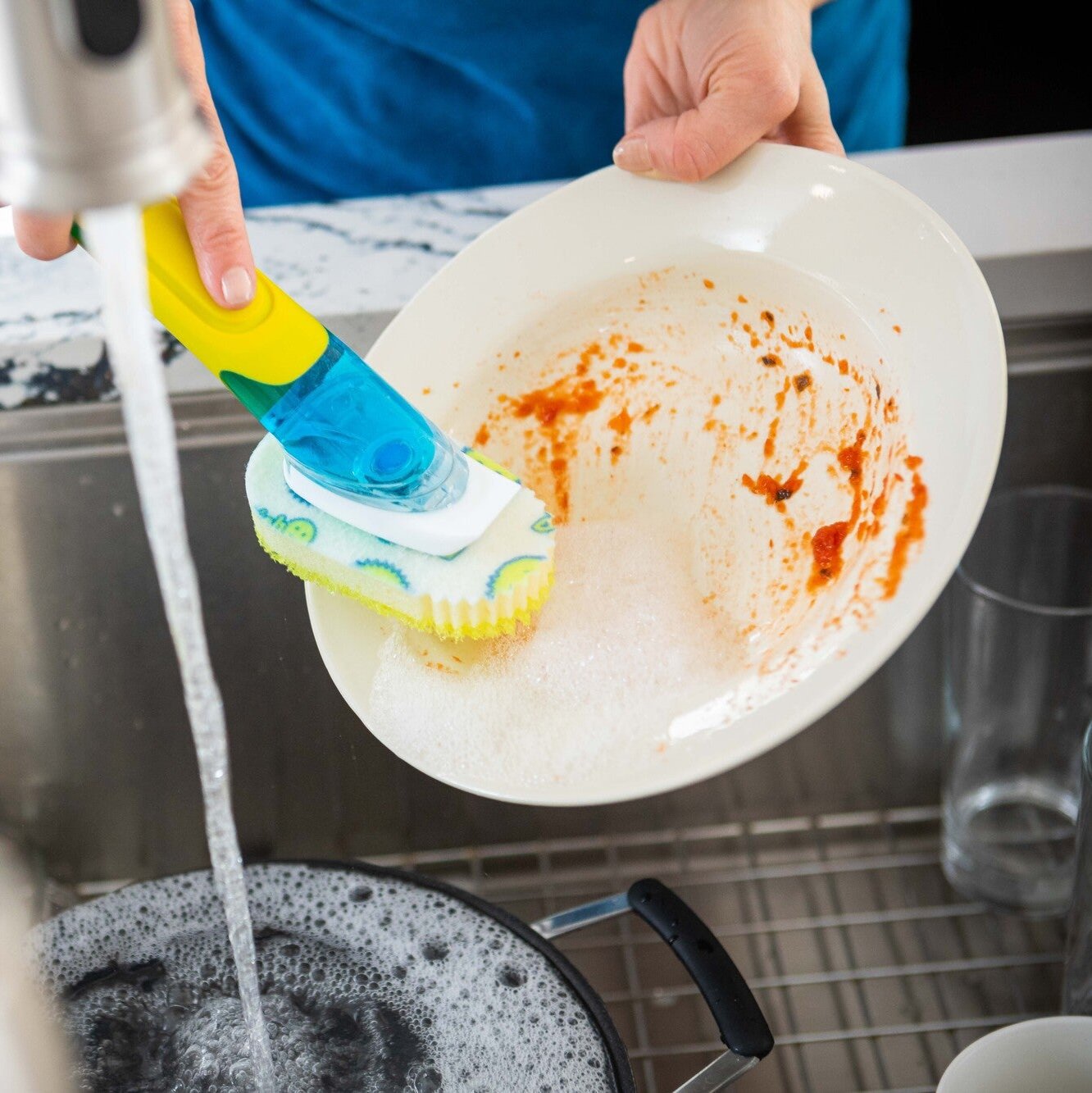 Scrub Mommy Dish Daddy Pink kartáč na nádobí 1 ks s dávkovačem