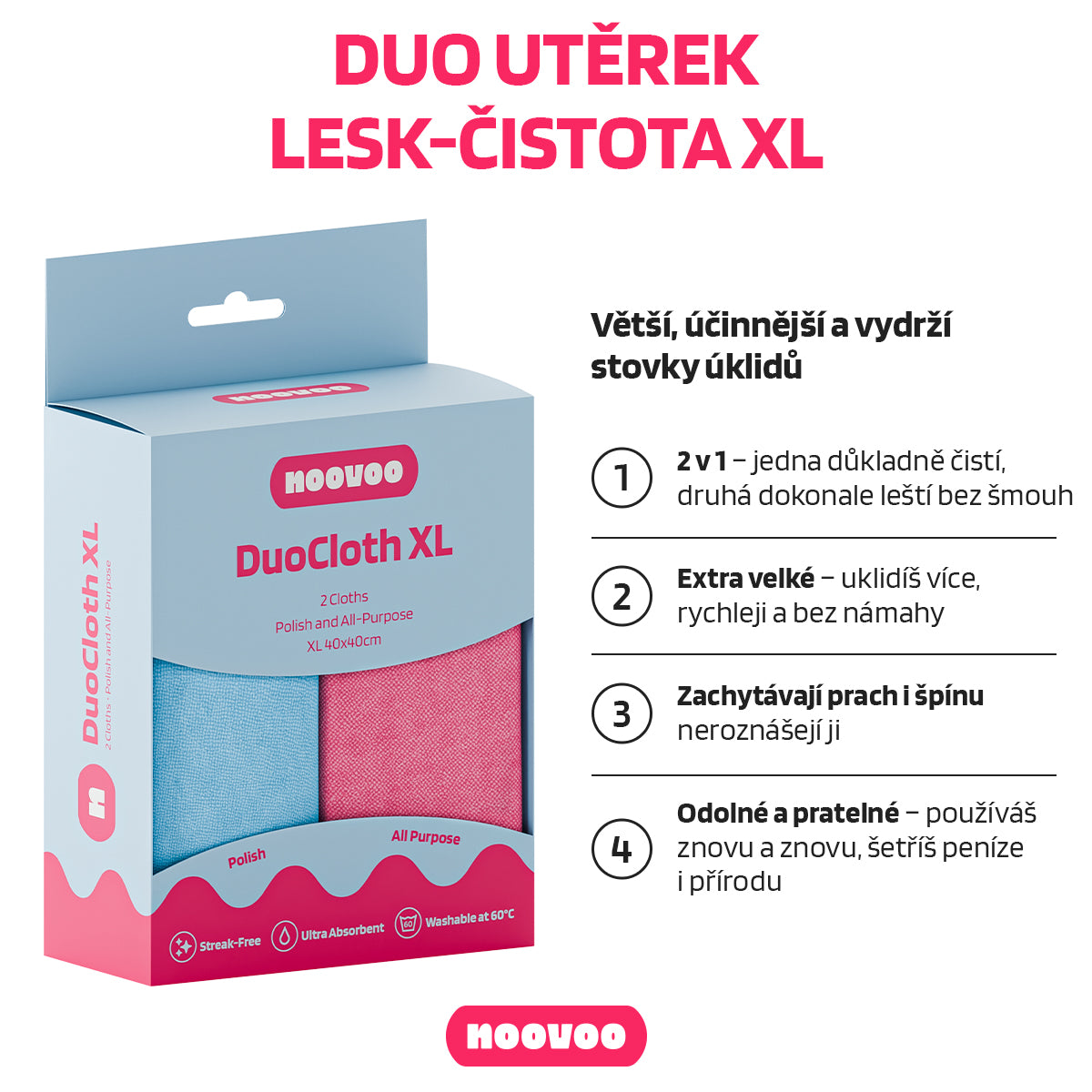 NOOVOO Duo Lesk-Čistota XL utěrky z mikrovlákna 2 ks