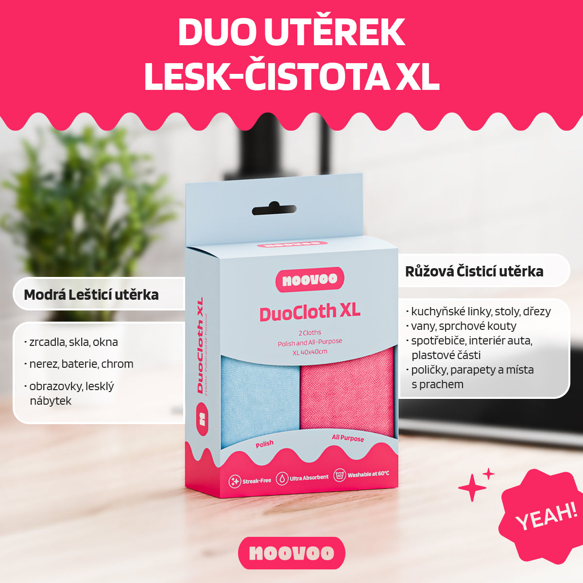 NOOVOO Duo Lesk-Čistota XL utěrky z mikrovlákna 2 ks