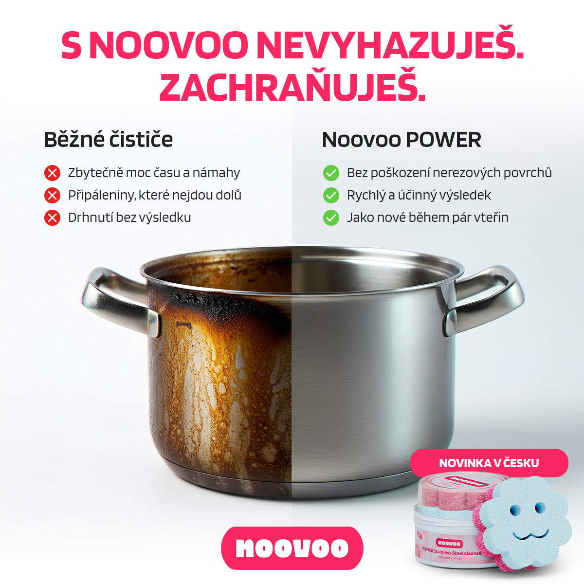 NOOVOO POWER čisticí pasta na nerez 350 g s filmem