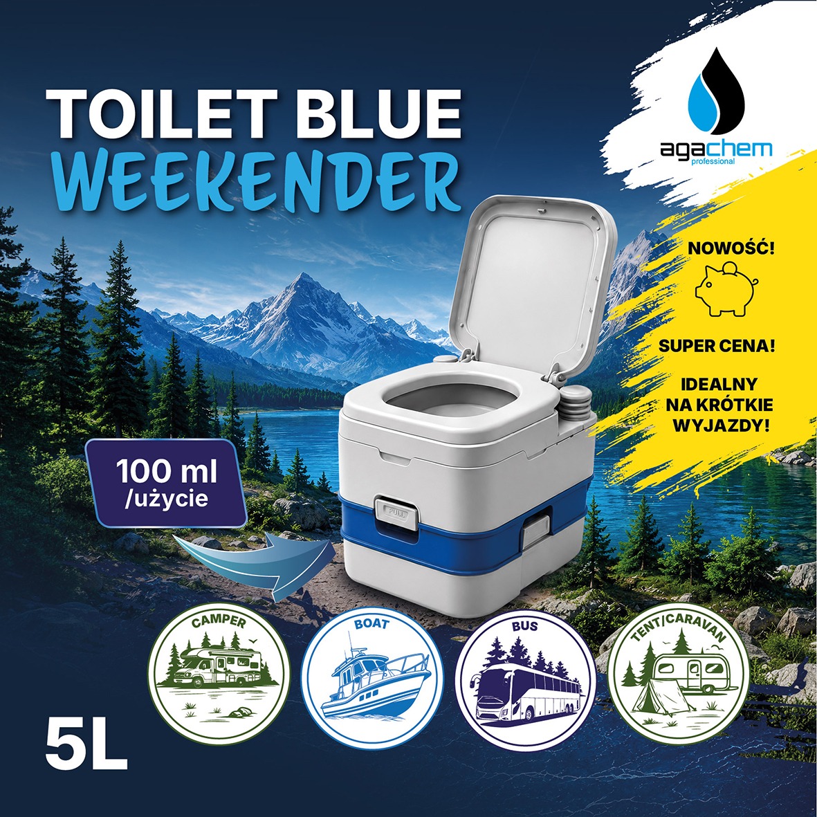 AgaChem Toilet Blue Weekender tekutina 5 l na víkend