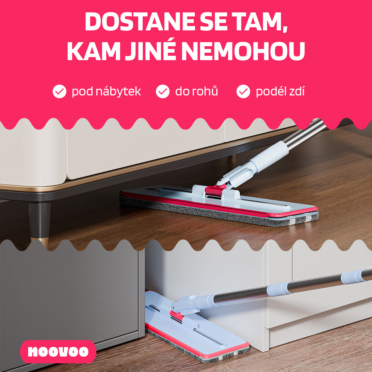 NOOVOO dvoukomorový plochý mop samočistící 2 návleky