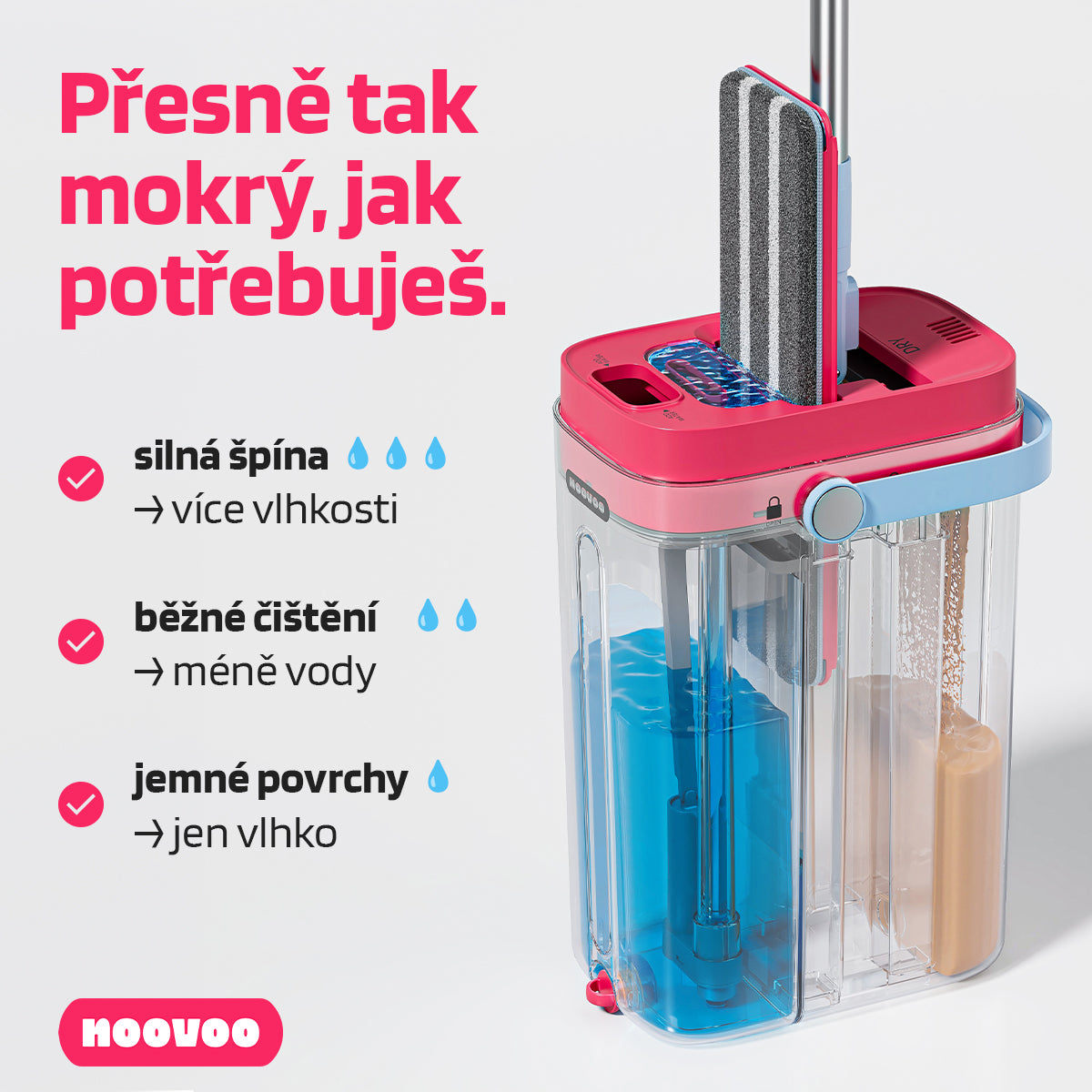 NOOVOO dvoukomorový plochý mop samočistící 2 návleky